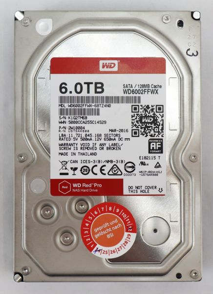 Western Digital WD Red Pro (NAS) HDD 6TB 3,5" SATA Festplatte WD1001FALS 251489