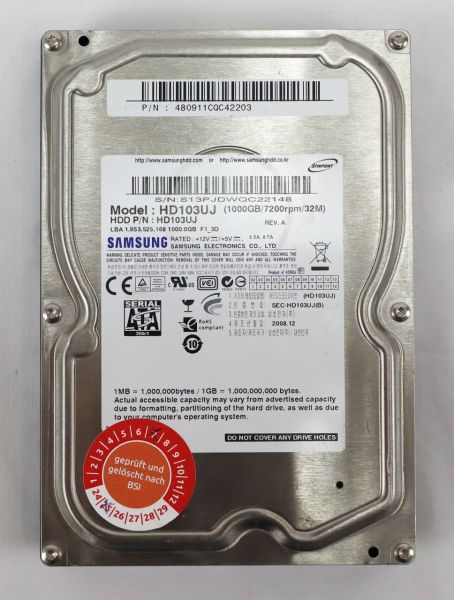 SAMSUNG HDD 1TB 3,5" 7200upm SATA Festplatte HD103UJ 251414