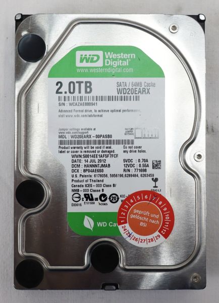 Western Digital WD Caviar Green HDD 2 TB 3,5" 5400upm SATA Festplatte 251383