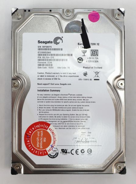 SEAGATE Barracuda HDD 1TB 3,5" 7200upm SATA Festplatte ST31000528AS 251416