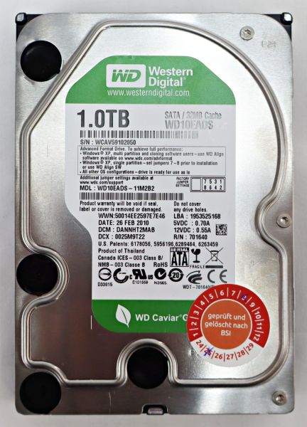 Western Digital CaviarGreen HDD 1TB 3,5" SATA Festplatte 7200upm WD10EADS 251467