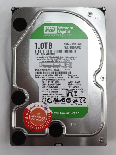 Western Digital HDD 1TB 3,5" 7200upm SATA Festplatte WD10EAVS-00D7B1 251391