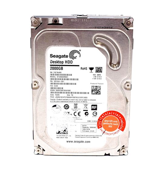 1 SEAGATE Barracuda HDD 2TB 3,5" 7200upm SATA Festplatte ST2000DM001, 250804